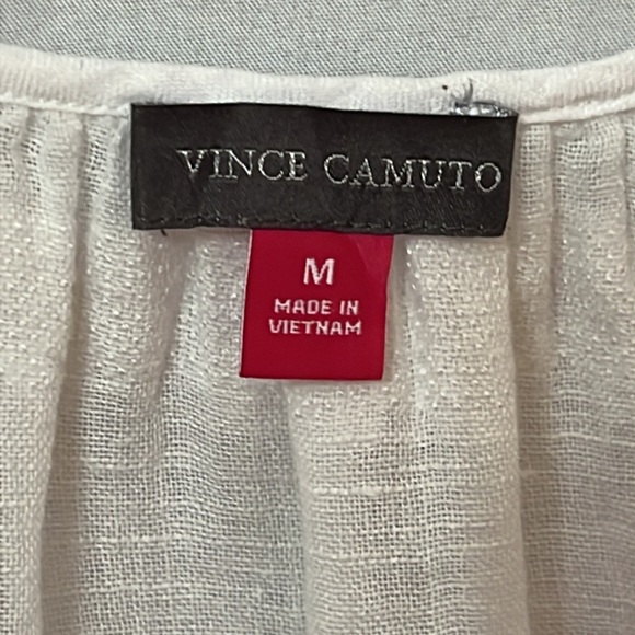 Vince Camuto Linen Blend White Eyelash Fringe V Neck Sleeveless Top Size M - Picture 6 of 8